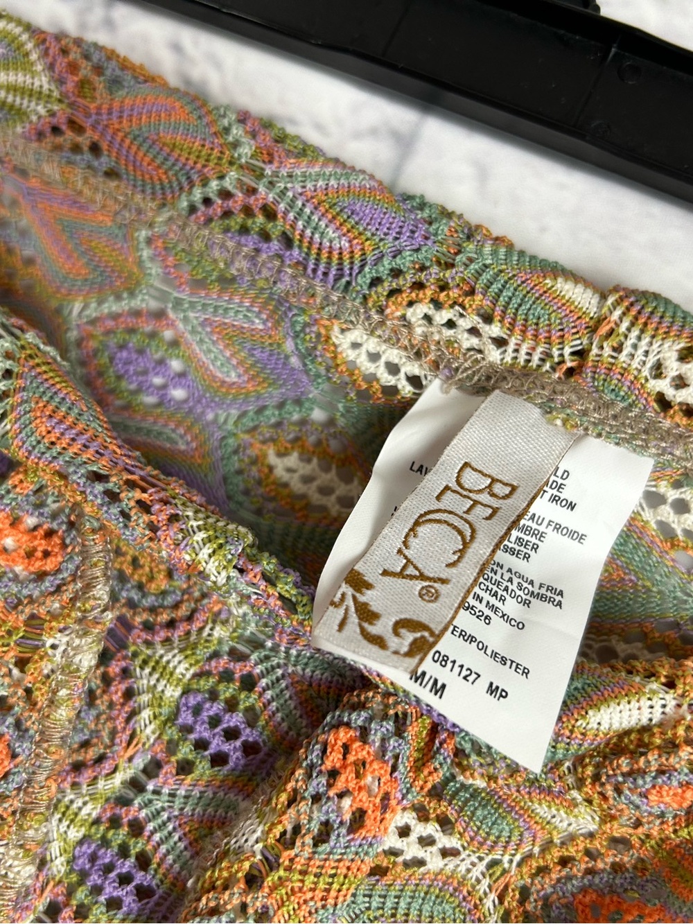 BECCA Crochet Wide Leg Beach Cover Up Pants Boho Tie Waist Multicolor Medium - Picture 5 of 7